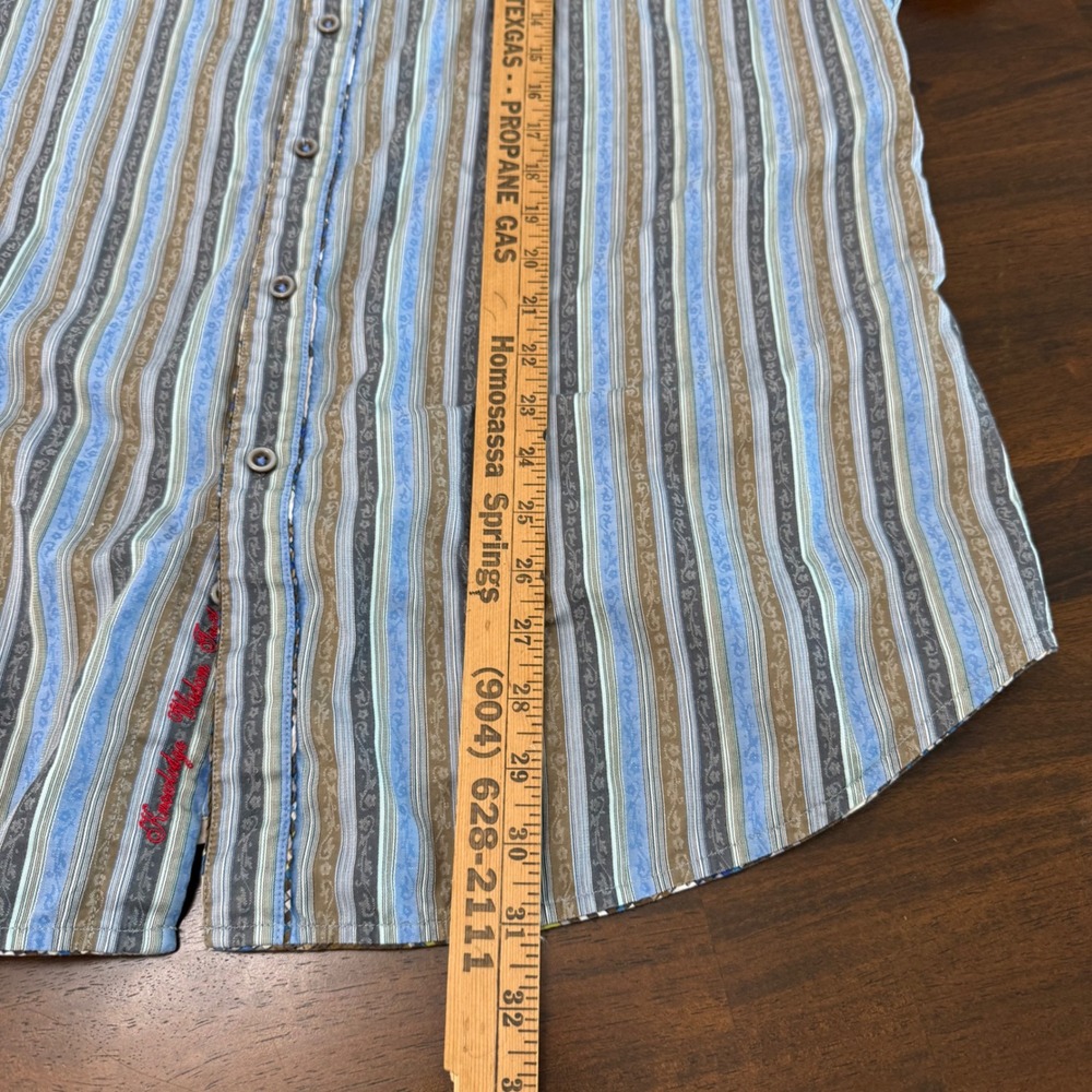 Robert Graham Mens XL Blue Brown Striped Floral Long Sleeve Button Down Shirt - Picture 7 of 9